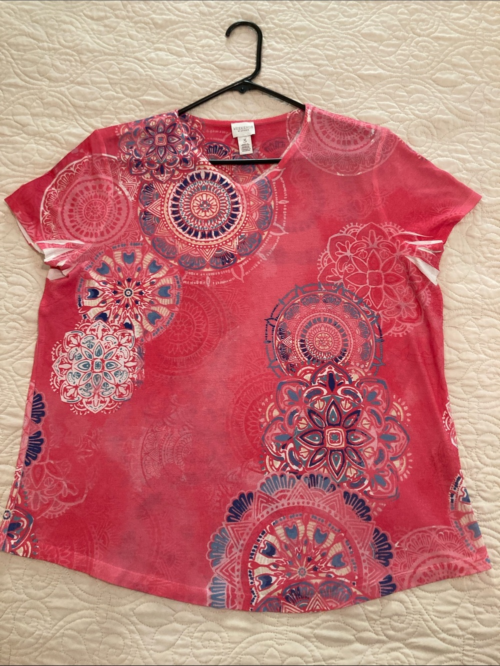 Weekend Max Mara Pink Mandala V-Neck Short Sleeve Tee